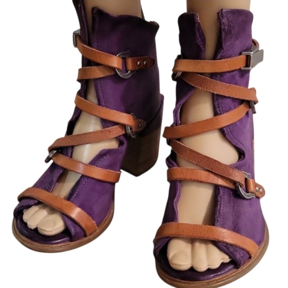 A.S.98 x Free People Open-toe Roman Block-heel Sandals / Sz 4.5 - 5 / Eggplant - Picture 5 of 17